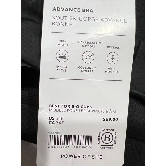 NWT ATHLETA Advance Bra 34F Black Adjustable Straps - Picture 3 of 4